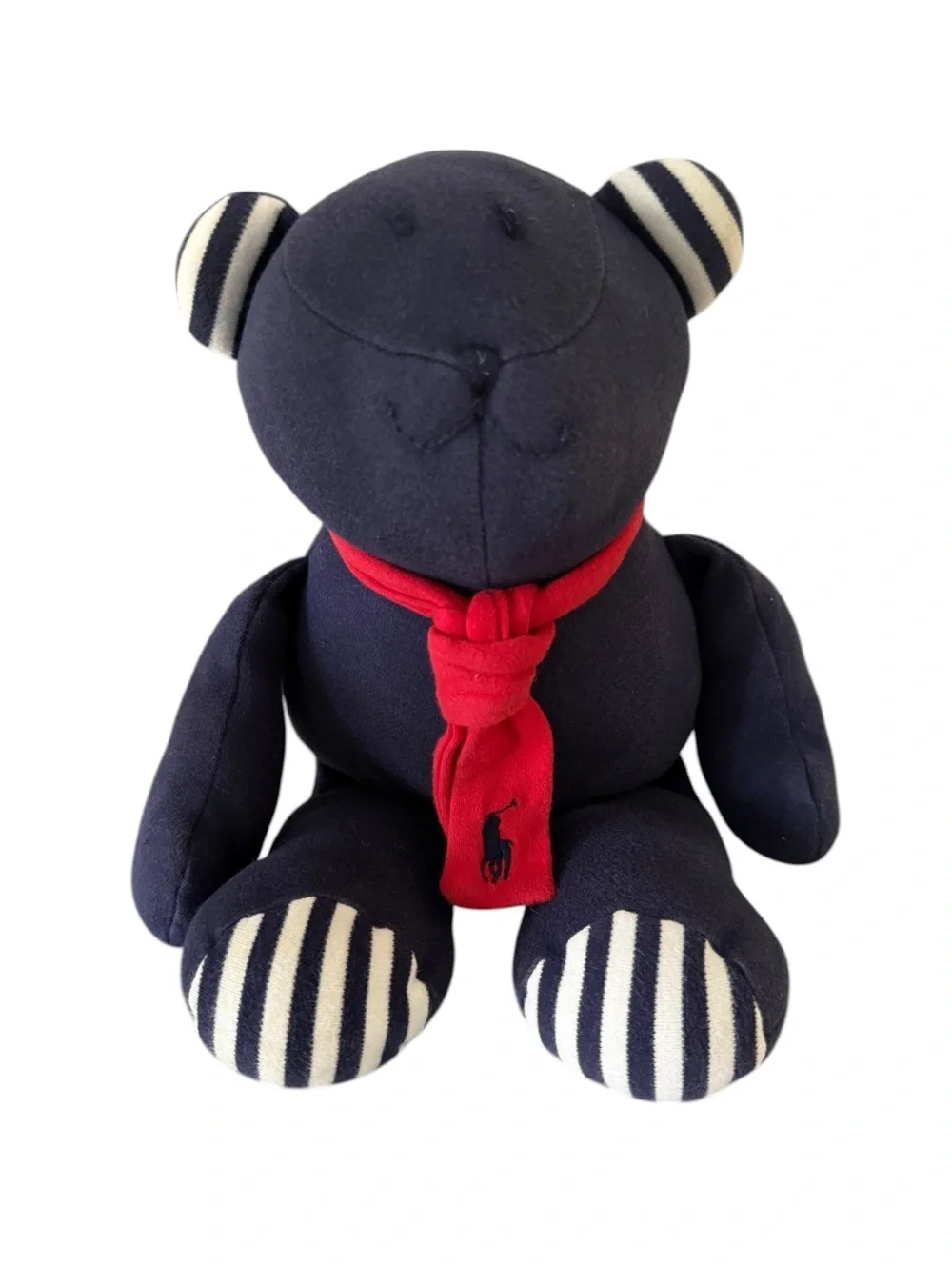 Ralph Lauren Navy Plush Bear with Striped Paws / Ears and Polo Red Scarf